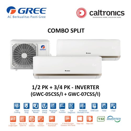 GREE GWC-05CSS/I + GWC-07CSS/I AC WALL MOUNTED COMBO SPLIT 1/2 PK + 3/4PK