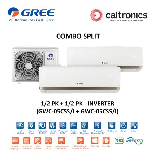 GREE GWC-05CSS/I + GWC-05CSS/I AC WALL MOUNTED COMBO SPLIT 1/2 PK + 1/2 PK